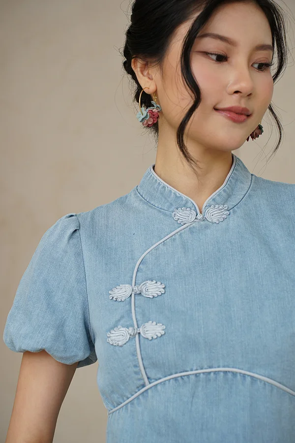 Oriental Jean Express Denim Cheongsam Top Midwash