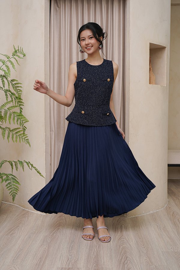 Something Blue Something Boucle Pleat Hybrid Maxi Dress