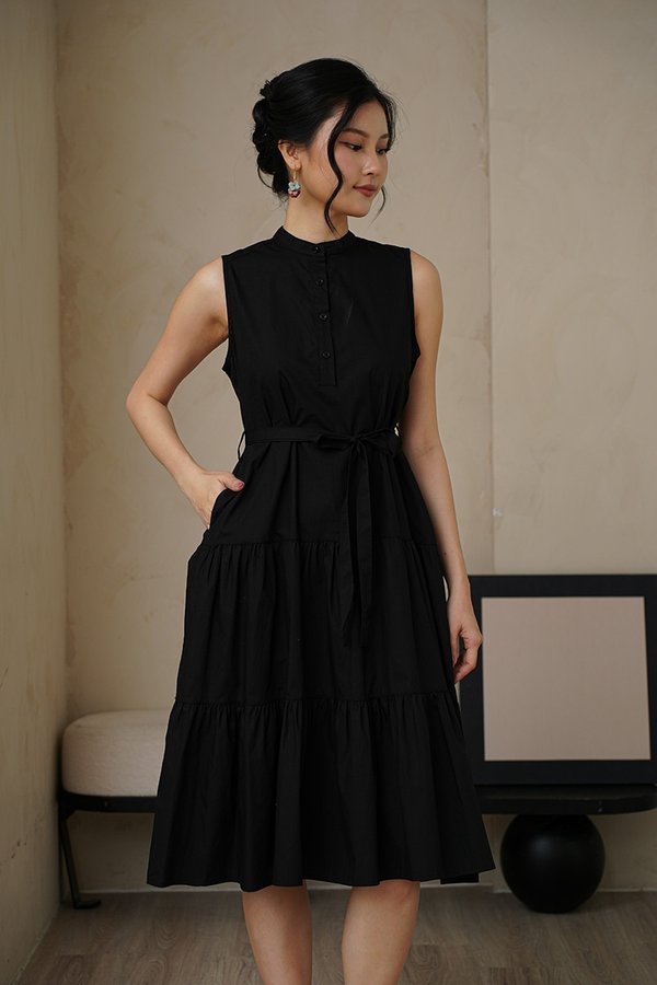 Beachcombing Blues Tier Button Shirt Dress Black