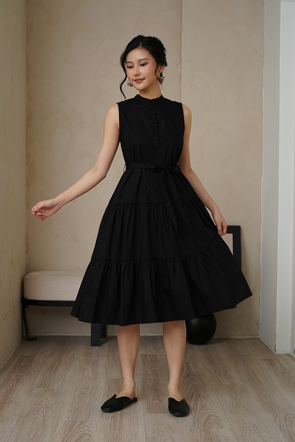 Beachcombing Blues Tier Button Shirt Dress Black