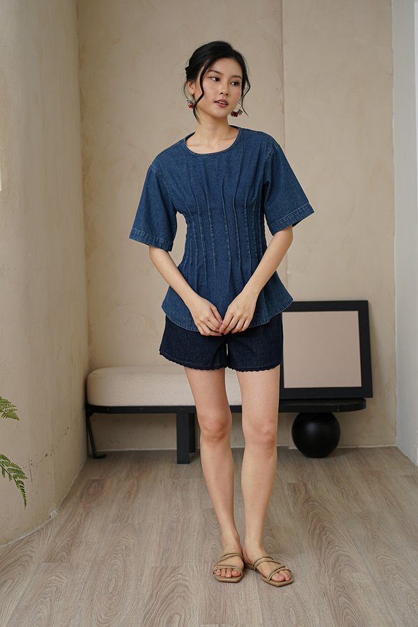 Denim Grande Dame Pleated Blouse