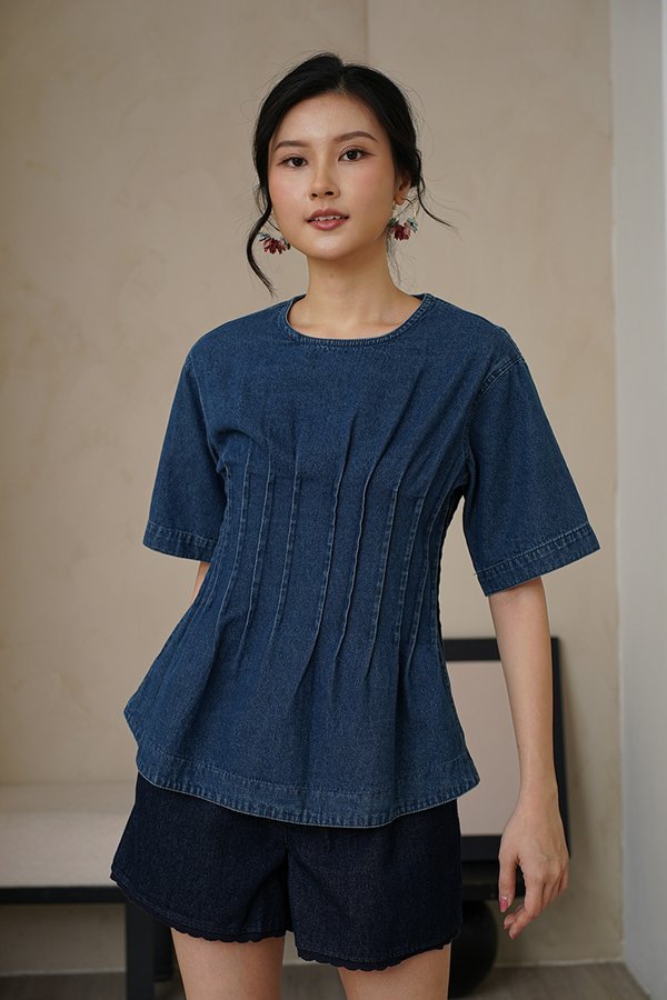Denim Grande Dame Pleated Blouse