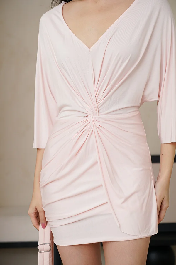 Twists and Drapes Kimono Knot Dress Pink