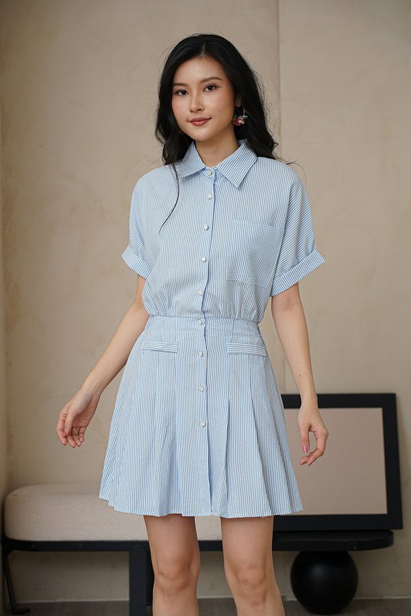 Mini Starlet Stripes Power Pleats Short Dress