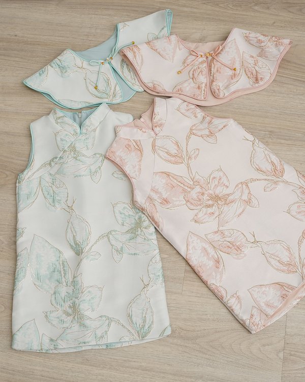 Capelet Younglings Leafy KIDS Dress with Cape Blush