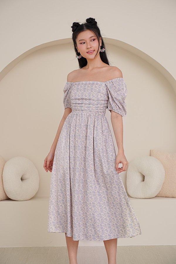 Poppy Prosperity Pleat Bust Midi Dress Blue