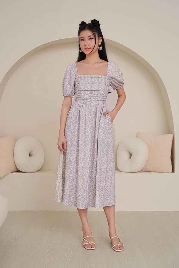 Poppy Prosperity Pleat Bust Midi Dress Blue
