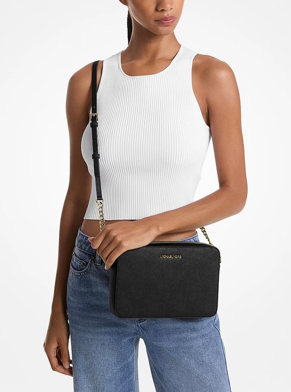 Michael Kors Saffiano Leather Camera Crossbody Bag Black