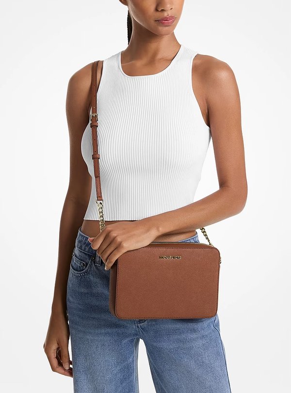 Michael Kors Saffiano Leather Camera Crossbody Bag Luggage