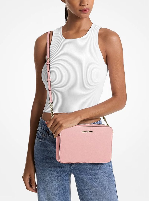 Michael Kors Saffiano Leather Camera Crossbody Bag Powder Blush