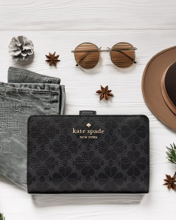 Kate Spade Flower Medium Bifold Wallet Black