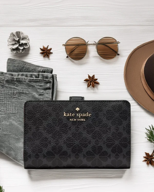 Kate Spade Flower Medium Bifold Wallet Black