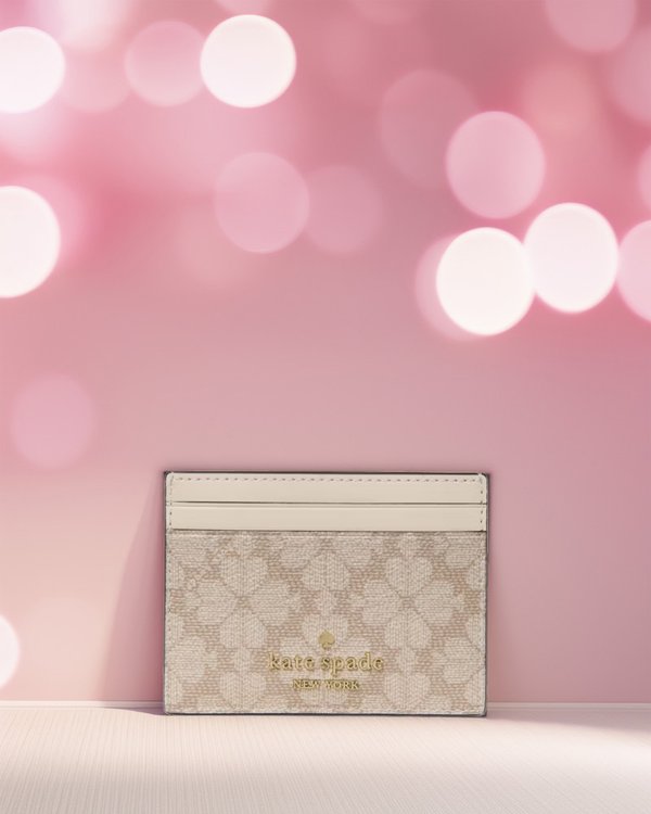 Kate Spade Flower Small Slim Card Holder Dark Beige Moon Dust