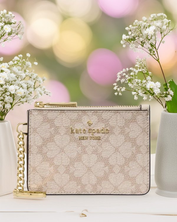 Kate Spade Flower Key Ring Card Holder Beige