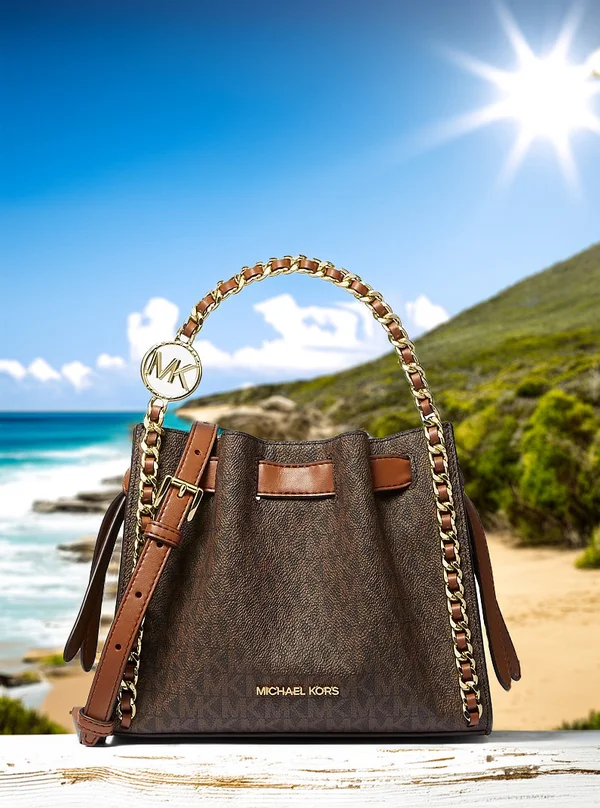 Michael Kors Small Logo Chain Crossbody Bag Brown