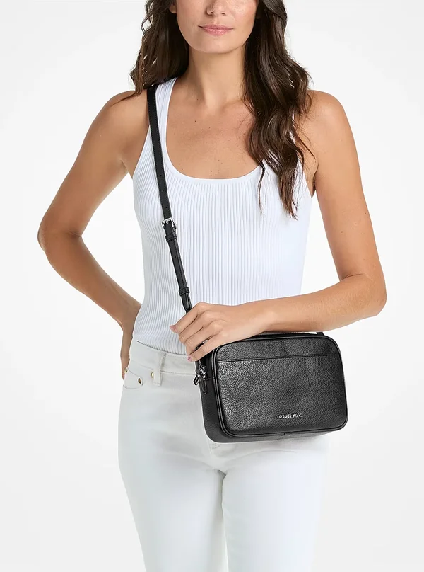 Michael Kors Large Leather Camera Crossbody Bag Black