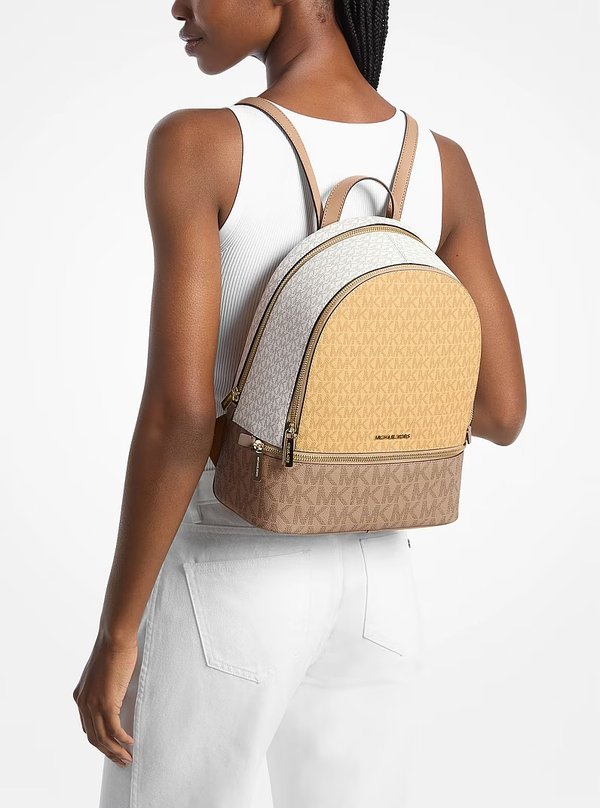 Michael Kors Medium Colour Block Logo Backpack Honeywheat