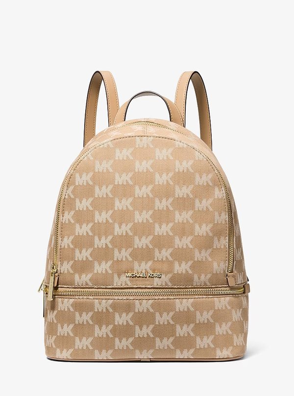 Michael Kors Medium Logo Jacquard Denim Backpack Camel