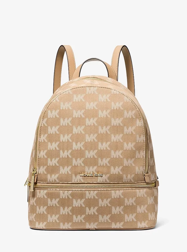 Michael Kors Medium Logo Jacquard Denim Backpack Camel