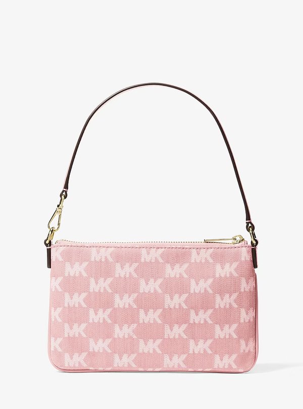 Michael Kors Small Logo Jacquard Denim Wristlet PWD BLUSH