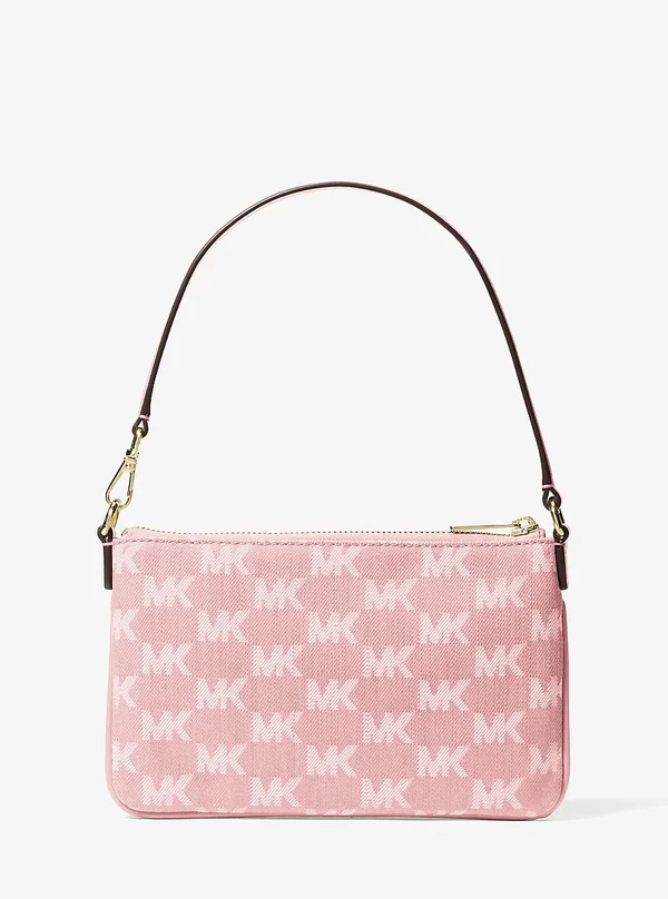 Michael Kors Small Logo Jacquard Denim Wristlet PWD BLUSH