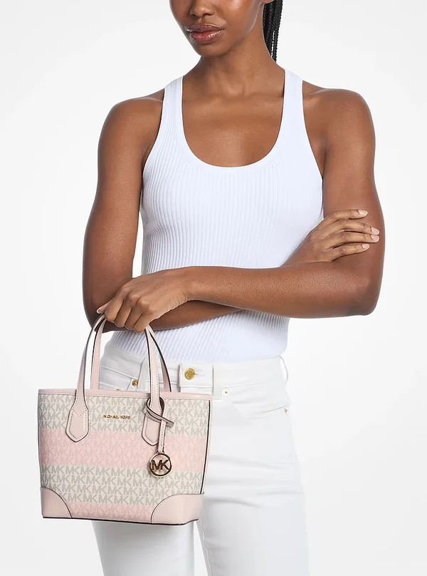 Michael Kors XS Striped Logo Convertible Tote Bag PWD BLUSH
