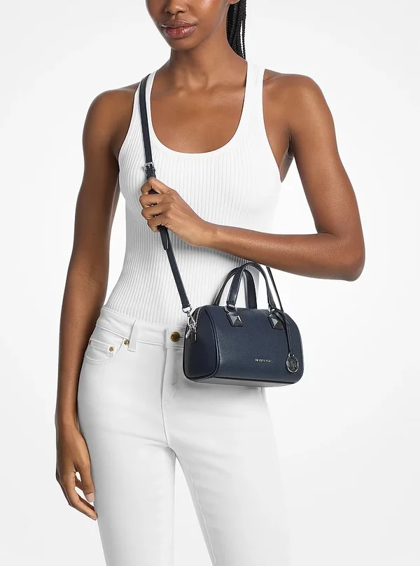 Michael Kors Small Pebbled Leather Duffel Crossbody Bag Navy Blue