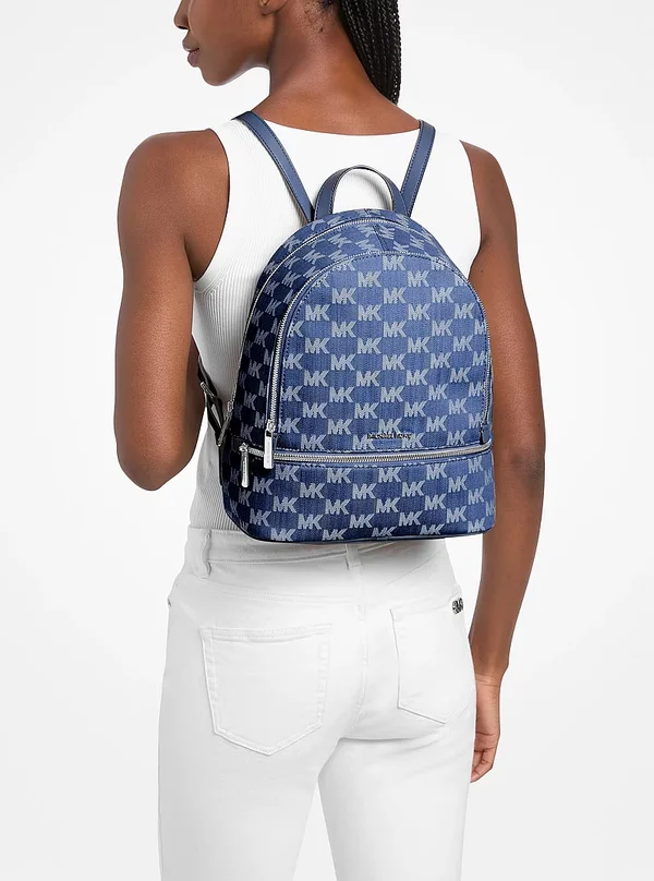 Michael Kors Medium Logo Jacquard Denim Backpack Denim