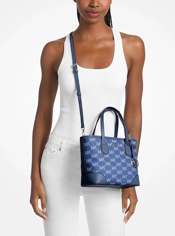 Michael Kors XS Logo Jacquard Convertible Tote Bag Denim