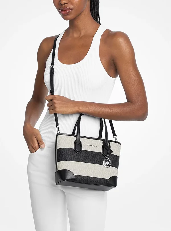 Michael Kors XS Striped Logo Convertible Tote Bag Black