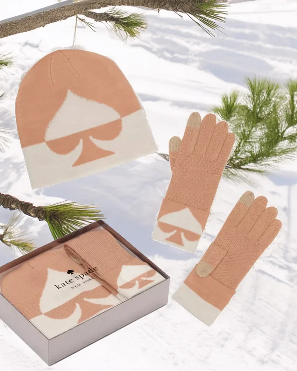 Kate Spade Beanie And Glove Set Light Fawn (with gift box)