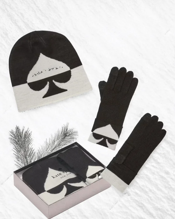 Kate Spade Beanie And Glove Set Black (with gift box)