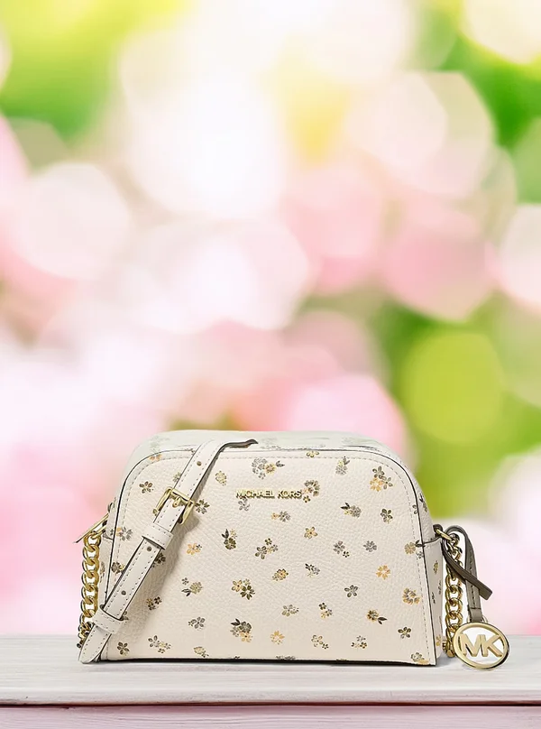 Michael Kors Ashton XS Floral Camera Crossbody Bag Light Cream