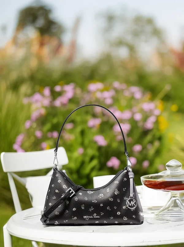 Michael Kors Small Floral Printed Convertible Crossbody Bag Black