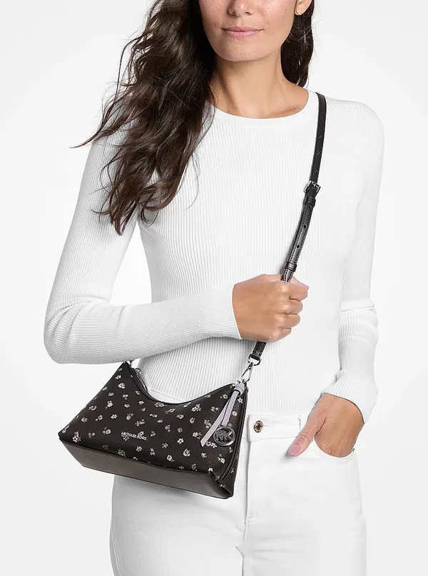 Michael Kors Small Floral Printed Convertible Crossbody Bag Black