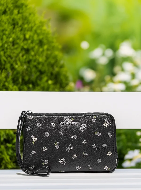 Michael Kors Small Floral Printed Wristlet Black