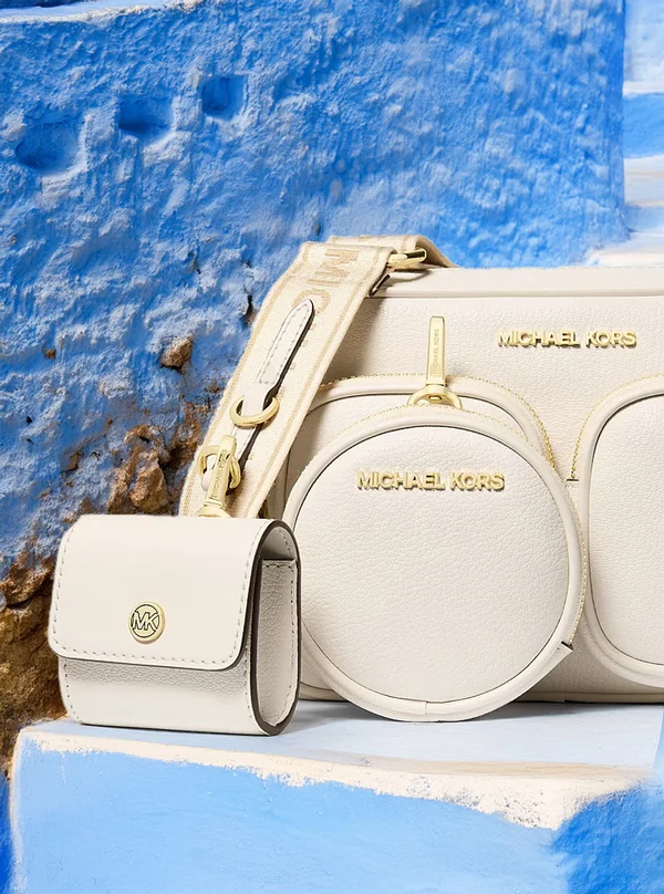 Michael Kors Travel Medium Leather Messenger Bag Cream