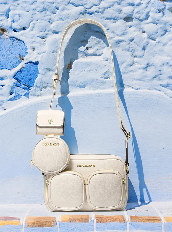 Michael Kors Travel Medium Leather Messenger Bag Cream