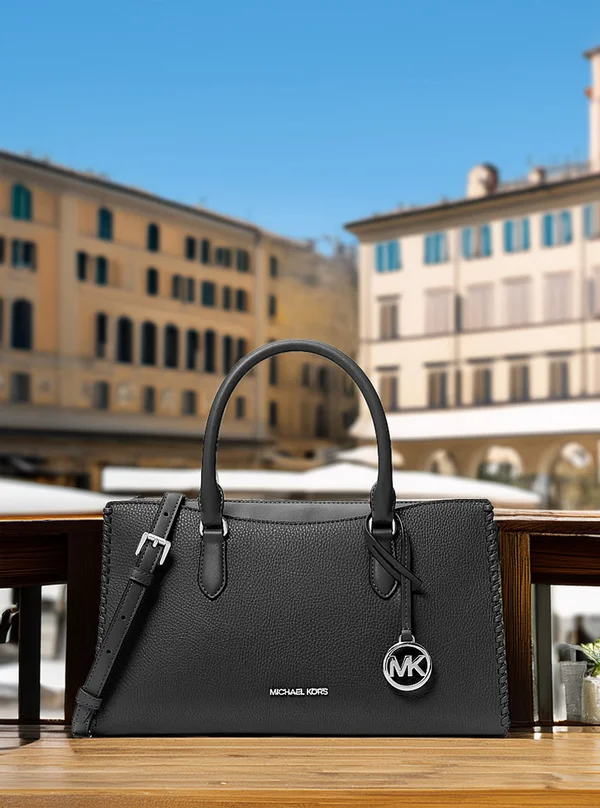 Michael Kors Arden Medium Top-Zip Satchel Black