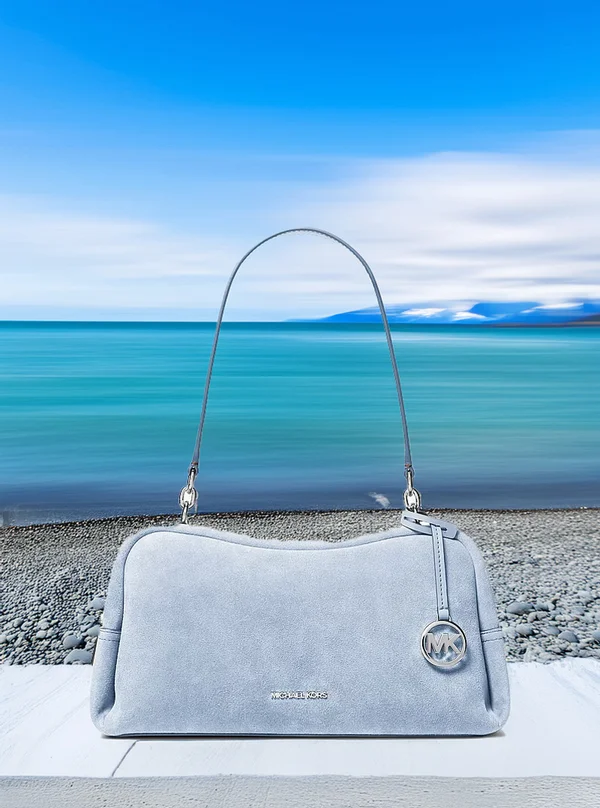Michael Kors Medium Suede Shoulder Bag Pale Ocean