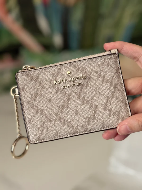 Kate Spade Flower Key Ring Card Holder Beige