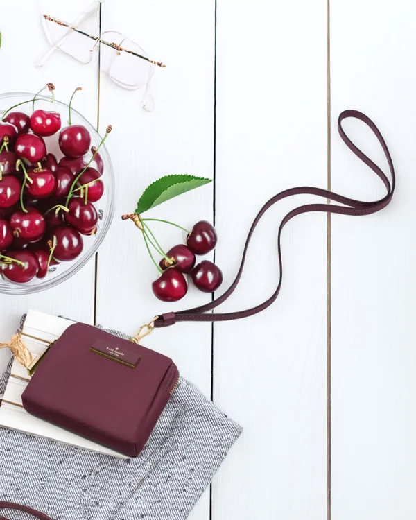 Kate Spade Carter Nylon Card Case Lanyard Deep Cherry