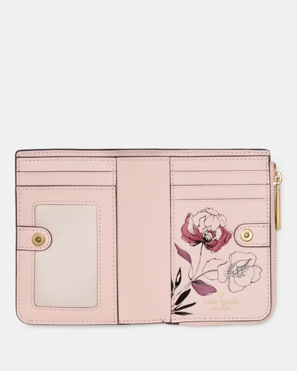 Kate Spade Floral Interior Small L Zip Wallet Grenache