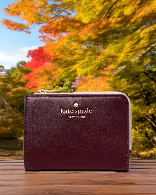 Kate Spade Floral Interior Small L Zip Wallet Grenache
