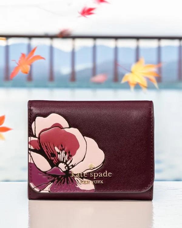 Kate Spade Floral Small L Zip Flap Wallet Grenache