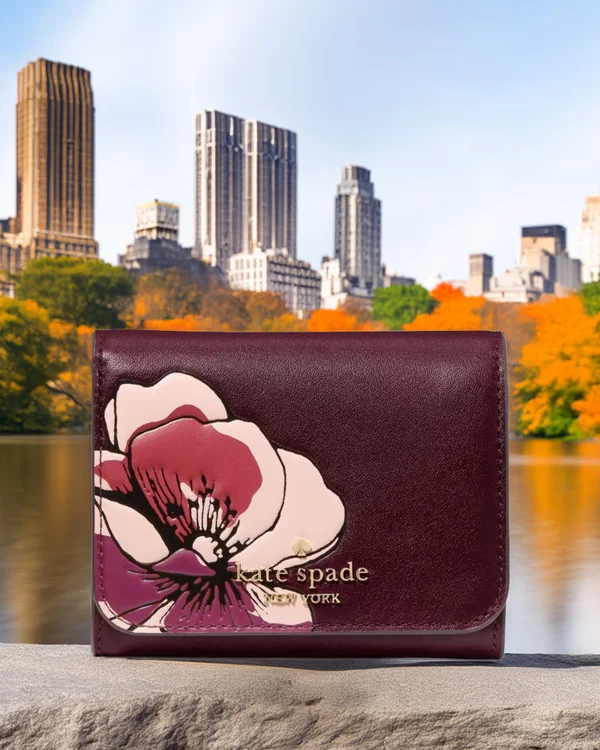 Kate Spade Floral Small L Zip Flap Wallet Grenache