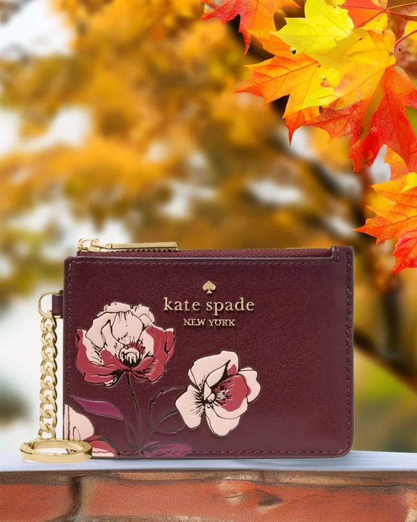 Kate Spade Floral Key Ring Card Holder Grenache
