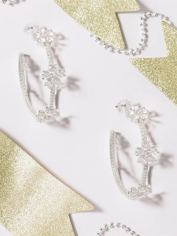 Kate Spade Gleaming Gardenia Flower Hoops Silver