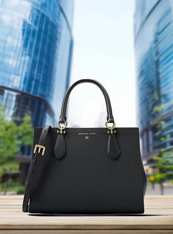 Michael Kors Medium Saffiano Leather Satchel Black Gold Hardware