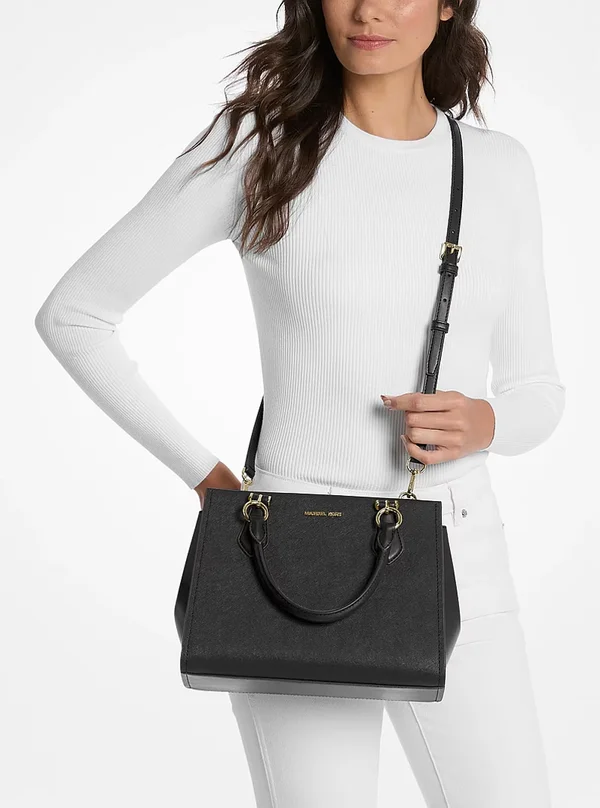 Michael Kors Medium Saffiano Leather Satchel Black Gold Hardware